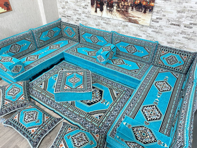 U förmiges orientalisches Sofa Set, Majlis-Sitzmöbel, Arabische Majlis, Bodenkissen, Türkisches Bode
