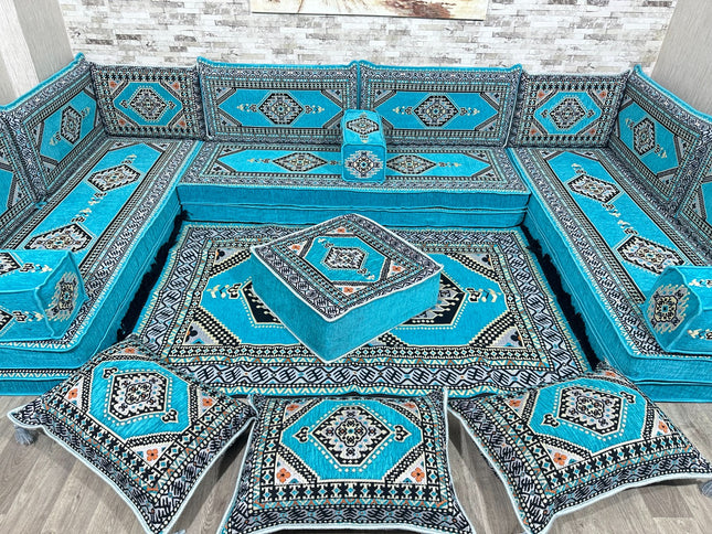 U förmiges orientalisches Sofa Set, Majlis-Sitzmöbel, Arabische Majlis, Bodenkissen, Türkisches Bode