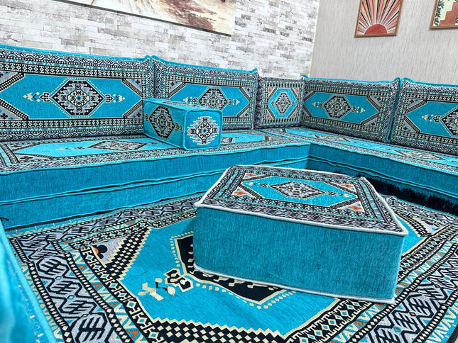 U förmiges orientalisches Sofa Set, Majlis-Sitzmöbel, Arabische Majlis, Bodenkissen, Türkisches Bode