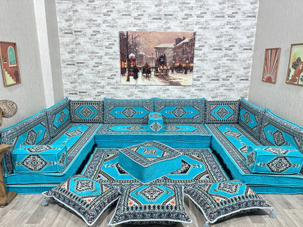 U förmiges orientalisches Sofa Set, Majlis-Sitzmöbel, Arabische Majlis, Bodenkissen, Türkisches Bode