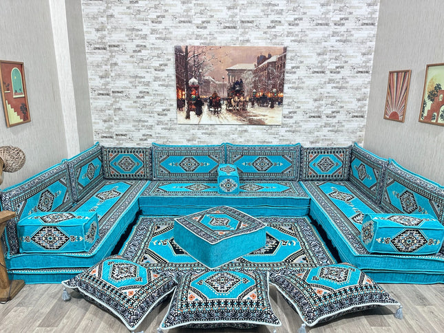 U förmiges orientalisches Sofa Set, Majlis-Sitzmöbel, Arabische Majlis, Bodenkissen, Türkisches Bode