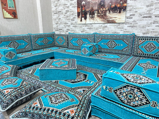 U förmiges orientalisches Sofa Set, Majlis-Sitzmöbel, Arabische Majlis, Bodenkissen, Türkisches Bode