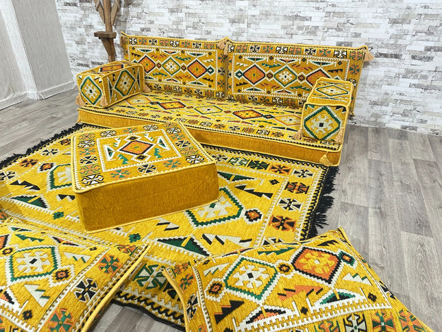 Orientalisches Sofa Set, Majlis-Sitzmöbel, Bodenkissen, Arabische Majlis, Türkisches Boden Sitzset