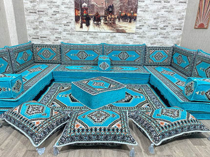U förmiges orientalisches Sofa Set, Majlis-Sitzmöbel, Arabische Majlis, Bodenkissen, Türkisches Bode