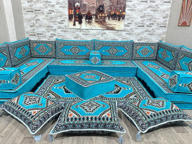 U förmiges orientalisches Sofa Set, Majlis-Sitzmöbel, Arabische Majlis, Bodenkissen, Türkisches Bode