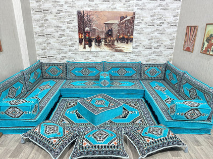 U förmiges orientalisches Sofa Set, Majlis-Sitzmöbel, Arabische Majlis, Bodenkissen, Türkisches Bode