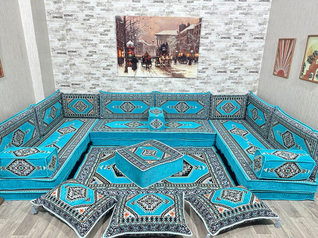 U förmiges orientalisches Sofa Set, Majlis-Sitzmöbel, Arabische Majlis, Bodenkissen, Türkisches Bode