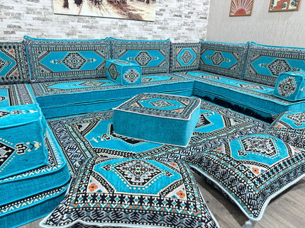 U förmiges orientalisches Sofa Set, Majlis-Sitzmöbel, Arabische Majlis, Bodenkissen, Türkisches Bode
