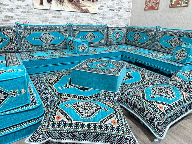 U förmiges orientalisches Sofa Set, Majlis-Sitzmöbel, Arabische Majlis, Bodenkissen, Türkisches Bode