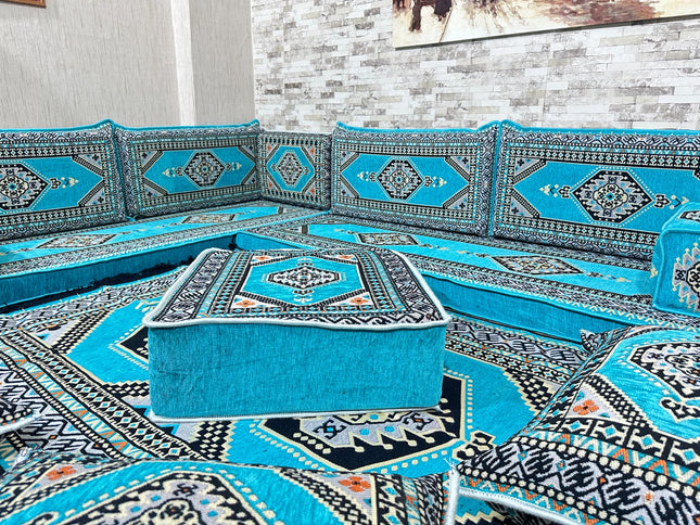 L förmiges orientalisches Sofa Set, Majlis-Sitzmöbel, Bodenkissen, Arabische Majlis, Türkisches Bode