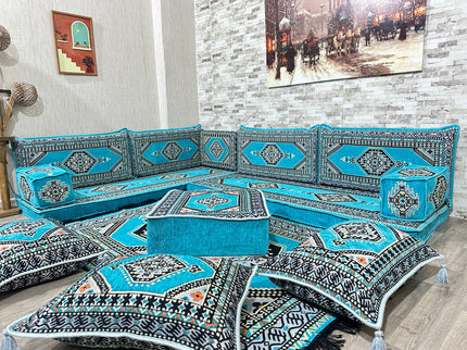 L förmiges orientalisches Sofa Set, Majlis-Sitzmöbel, Bodenkissen, Arabische Majlis, Türkisches Bode