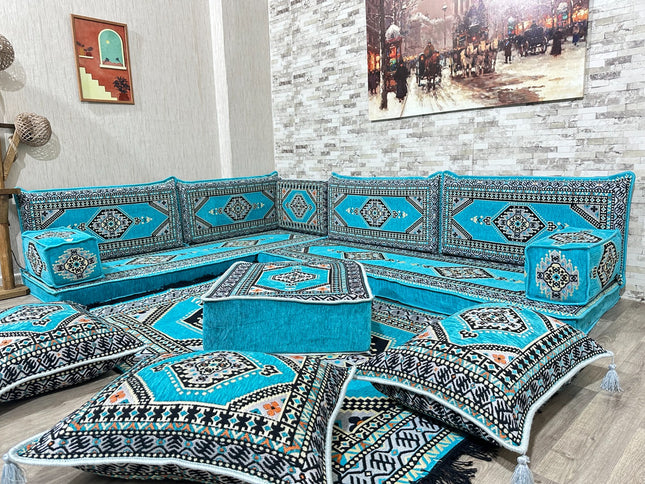 L förmiges orientalisches Sofa Set, Majlis-Sitzmöbel, Bodenkissen, Arabische Majlis, Türkisches Bode