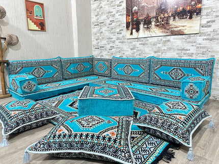 L förmiges orientalisches Sofa Set, Majlis-Sitzmöbel, Bodenkissen, Arabische Majlis, Türkisches Bode