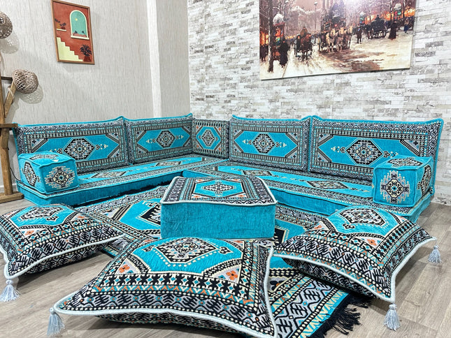 L förmiges orientalisches Sofa Set, Majlis-Sitzmöbel, Bodenkissen, Arabische Majlis, Türkisches Bode