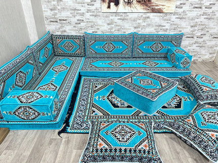 L förmiges orientalisches Sofa Set, Majlis-Sitzmöbel, Bodenkissen, Arabische Majlis, Türkisches Bode
