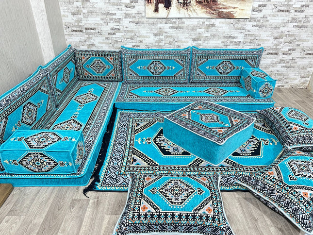 L förmiges orientalisches Sofa Set, Majlis-Sitzmöbel, Bodenkissen, Arabische Majlis, Türkisches Bode