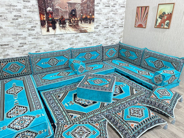 U Förmiges orientalisches Sofa Set, Terrasse Palettensofa, Bodenkissen, Arabische Majlis, Türkisches