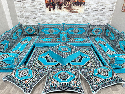 U Förmiges orientalisches Sofa Set, Terrasse Palettensofa, Bodenkissen, Arabische Majlis, Türkisches