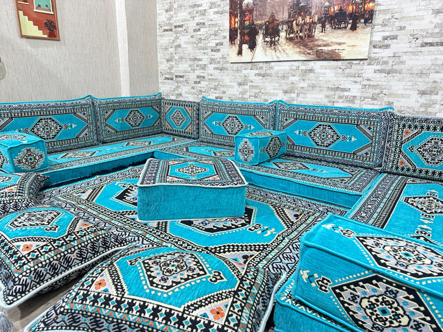 U förmiges orientalisches Sofa Set, Majlis-Sitzmöbel, Arabische Majlis, Bodenkissen, Türkisches Bode