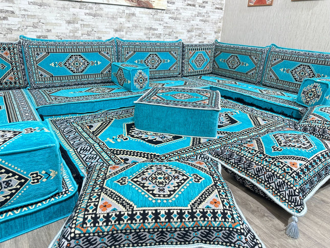 U Förmiges orientalisches Sofa Set, Terrasse Palettensofa, Bodenkissen, Arabische Majlis, Türkisches