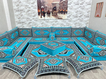 U Förmiges orientalisches Sofa Set, Terrasse Palettensofa, Bodenkissen, Arabische Majlis, Türkisches