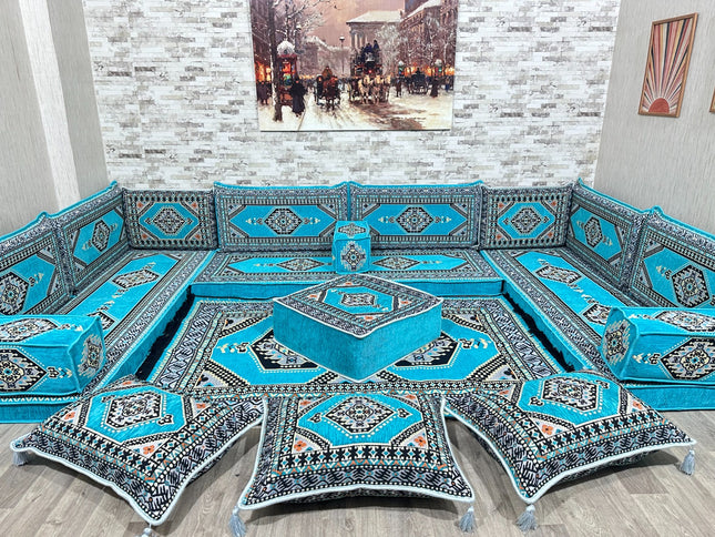 U Förmiges orientalisches Sofa Set, Terrasse Palettensofa, Bodenkissen, Arabische Majlis, Türkisches