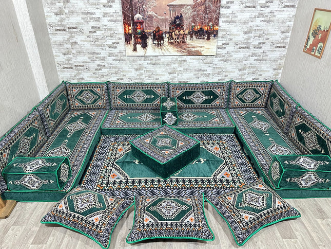 Arabische Majlis Sofa, U förmiges Orientalisches Sofa Set, Majlis-Sitzmöbel, Bodenkissen, Türkisches