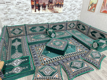 Arabische Majlis Sofa, U förmiges Orientalisches Sofa Set, Majlis-Sitzmöbel, Bodenkissen, Türkisches