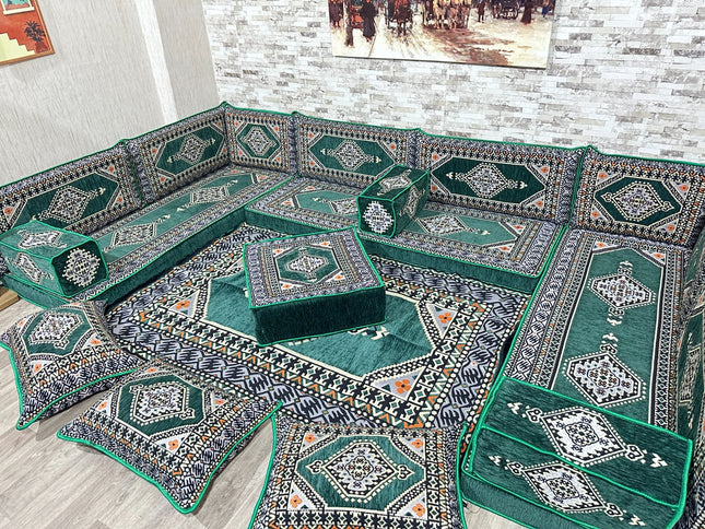 Arabische Majlis Sofa, U förmiges Orientalisches Sofa Set, Majlis-Sitzmöbel, Bodenkissen, Türkisches