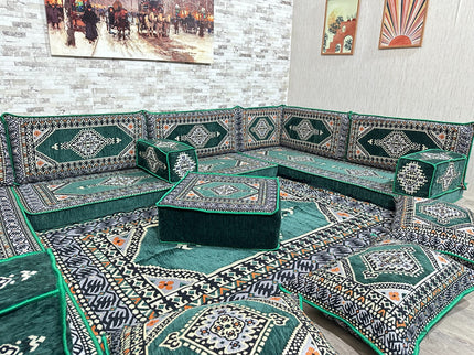 Arabische Majlis Sofa, U förmiges Orientalisches Sofa Set, Majlis-Sitzmöbel, Bodenkissen, Türkisches