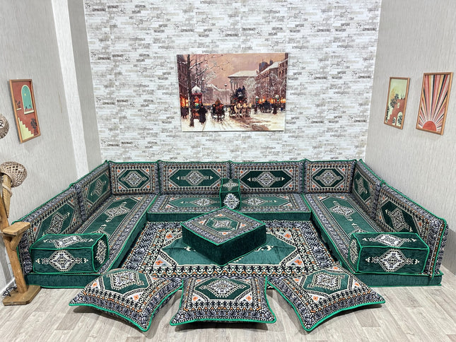 Arabische Majlis Sofa, U förmiges Orientalisches Sofa Set, Majlis-Sitzmöbel, Bodenkissen, Türkisches
