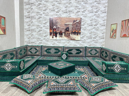 Arabische Majlis Sofa, U förmiges orientalisches Sofa Set, Majlis-Sitzmöbel, Bodenkissen, Türkisches