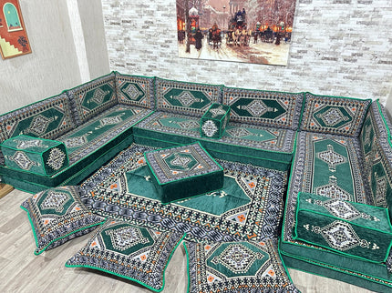 Arabische Majlis Sofa, U förmiges orientalisches Sofa Set, Majlis-Sitzmöbel, Bodenkissen, Türkisches