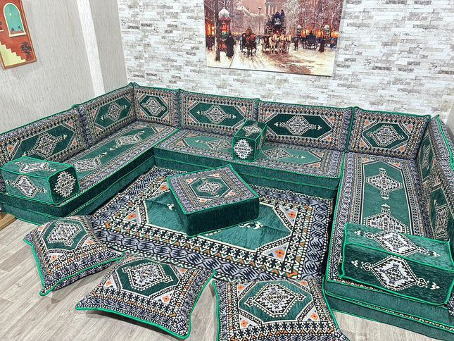 Arabische Majlis Sofa, U förmiges orientalisches Sofa Set, Majlis-Sitzmöbel, Bodenkissen, Türkisches
