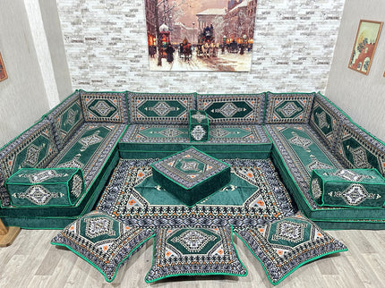 Arabische Majlis Sofa, U förmiges orientalisches Sofa Set, Majlis-Sitzmöbel, Bodenkissen, Türkisches