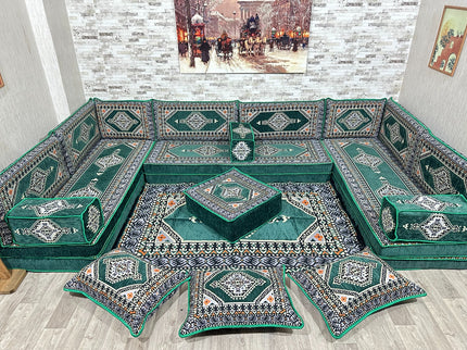 Arabische Majlis Sofa, U förmiges orientalisches Sofa Set, Majlis-Sitzmöbel, Bodenkissen, Türkisches