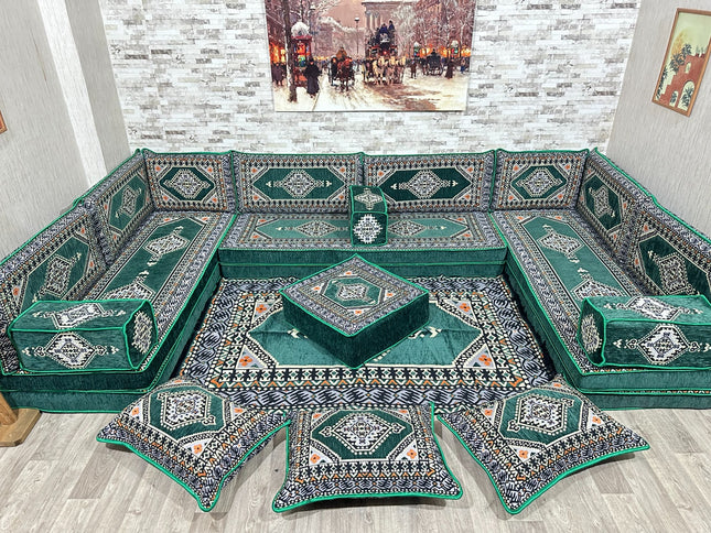 Arabische Majlis Sofa, U förmiges orientalisches Sofa Set, Majlis-Sitzmöbel, Bodenkissen, Türkisches