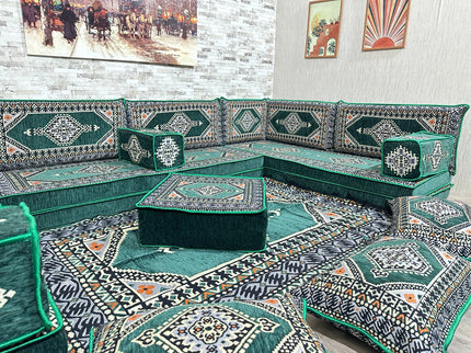 Arabische Majlis Sofa, U förmiges orientalisches Sofa Set, Majlis-Sitzmöbel, Bodenkissen, Türkisches