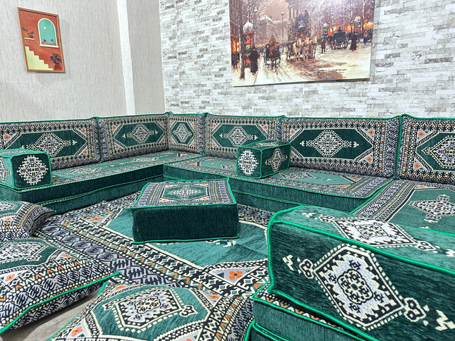 Arabische Majlis Sofa, U förmiges orientalisches Sofa Set, Majlis-Sitzmöbel, Bodenkissen, Türkisches