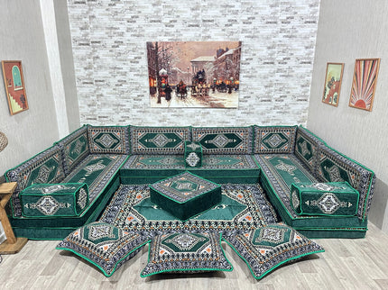 Arabische Majlis Sofa, U förmiges orientalisches Sofa Set, Majlis-Sitzmöbel, Bodenkissen, Türkisches