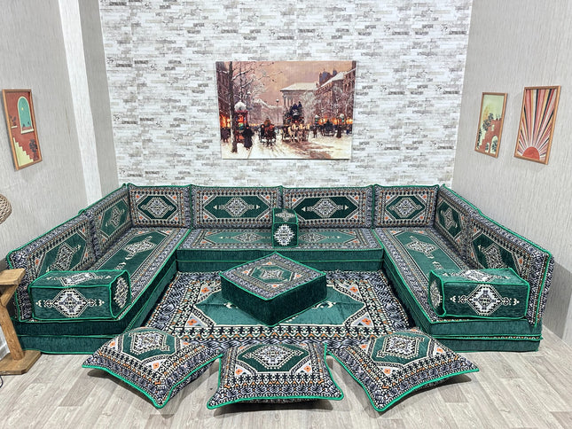 Arabische Majlis Sofa, U förmiges orientalisches Sofa Set, Majlis-Sitzmöbel, Bodenkissen, Türkisches
