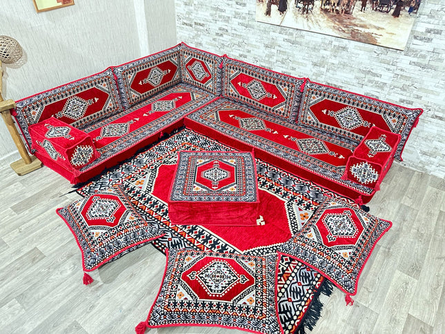 L förmiges orientalisches Sofa Set, Palettensofa, Bodenkissen, Arabische Majlis, Türkisches Boden Si