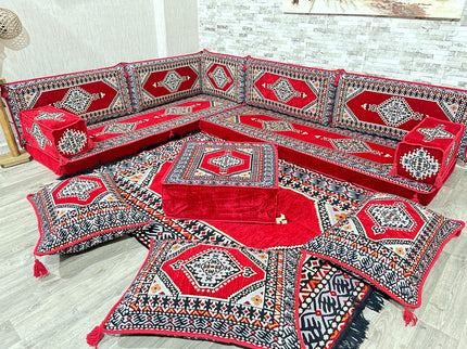 L förmiges orientalisches Sofa Set, Palettensofa, Bodenkissen, Arabische Majlis, Türkisches Boden Si