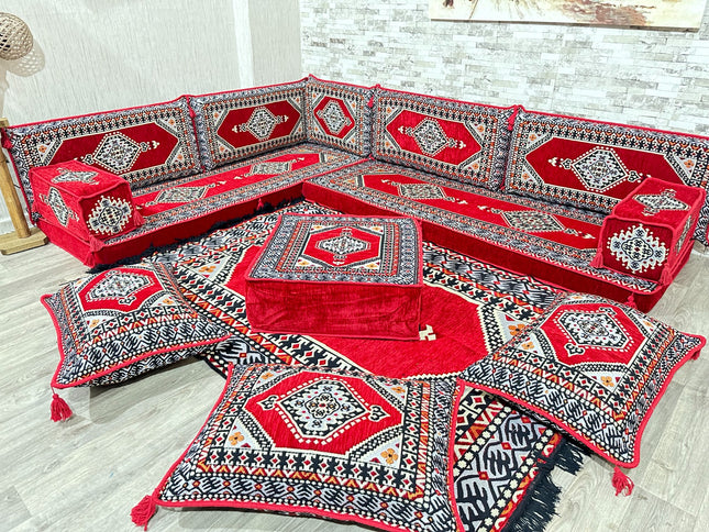 L förmiges orientalisches Sofa Set, Palettensofa, Bodenkissen, Arabische Majlis, Türkisches Boden Si