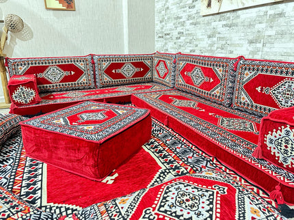 L förmiges orientalisches Sofa Set, Palettensofa, Bodenkissen, Arabische Majlis, Türkisches Boden Si