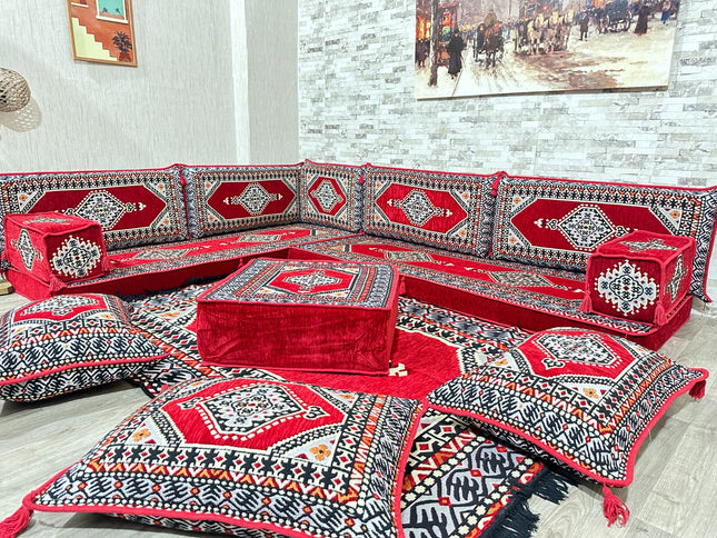 L förmiges orientalisches Sofa Set, Palettensofa, Bodenkissen, Arabische Majlis, Türkisches Boden Si