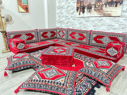 L förmiges orientalisches Sofa Set, Palettensofa, Bodenkissen, Arabische Majlis, Türkisches Boden Si