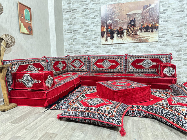 L förmiges orientalisches Sofa Set, Palettensofa, Bodenkissen, Arabische Majlis, Türkisches Boden Si