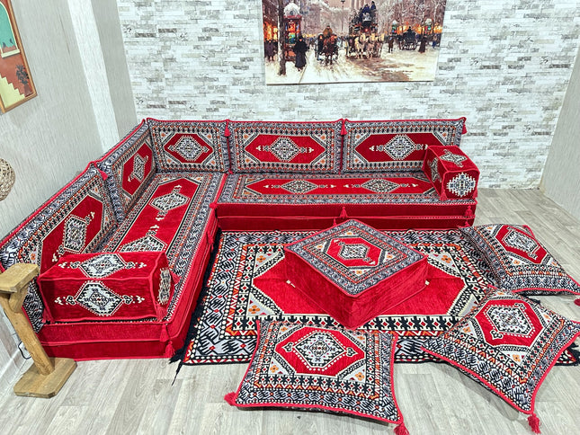 L förmiges orientalisches Sofa Set, Palettensofa, Bodenkissen, Arabische Majlis, Türkisches Boden Si