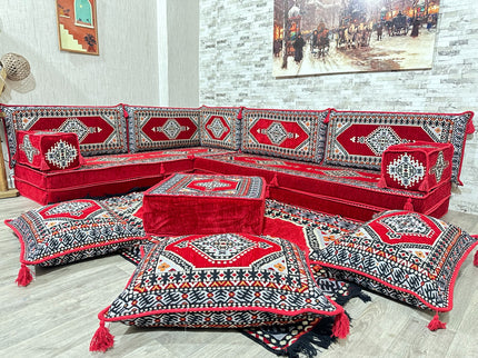 L förmiges orientalisches Sofa Set, Palettensofa, Bodenkissen, Arabische Majlis, Türkisches Boden Si
